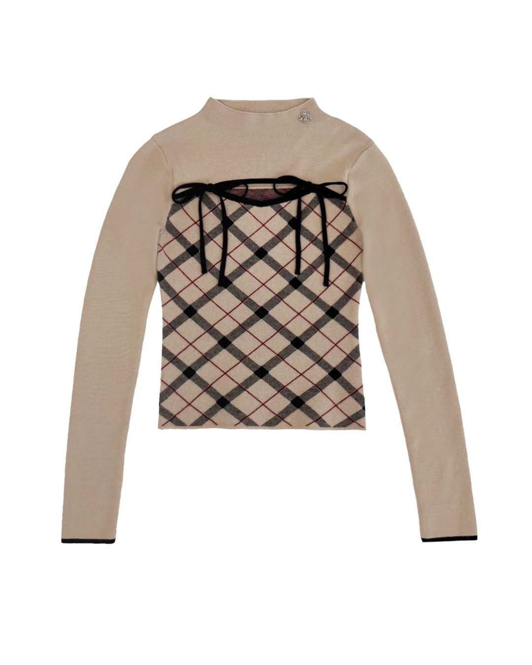 デコルテオープンチェックニットトップス グレー | ファッション通販