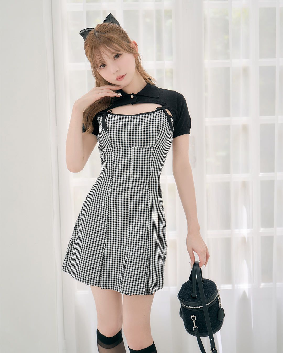michell Macaron ショートボレロアンサンブルギンガムワンピース michell Macaron ショートボレロアンサンブルギンガムワンピース
