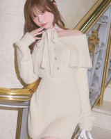 ビッグカラーシャギーニットワンピ ベージュ | ファッション通販