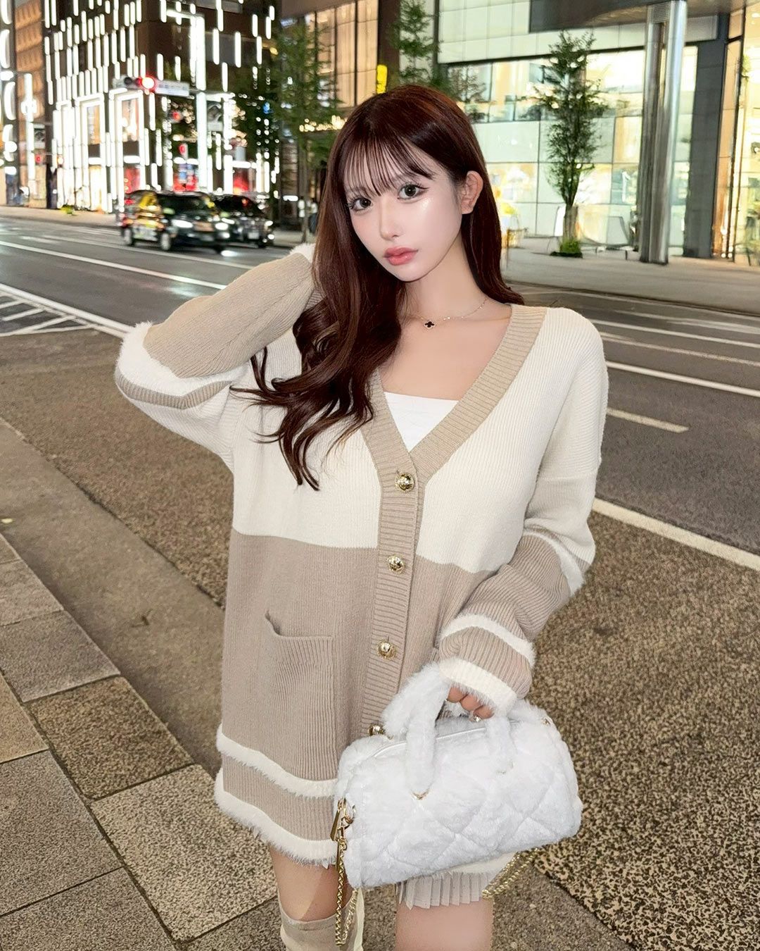 もい38 バイカラーシャギーラインカーディガン ブラック | ファッション通販