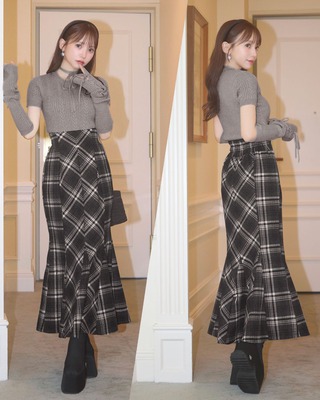 オリジナルチェック柄アンサンブルロングワンピ ベージュ