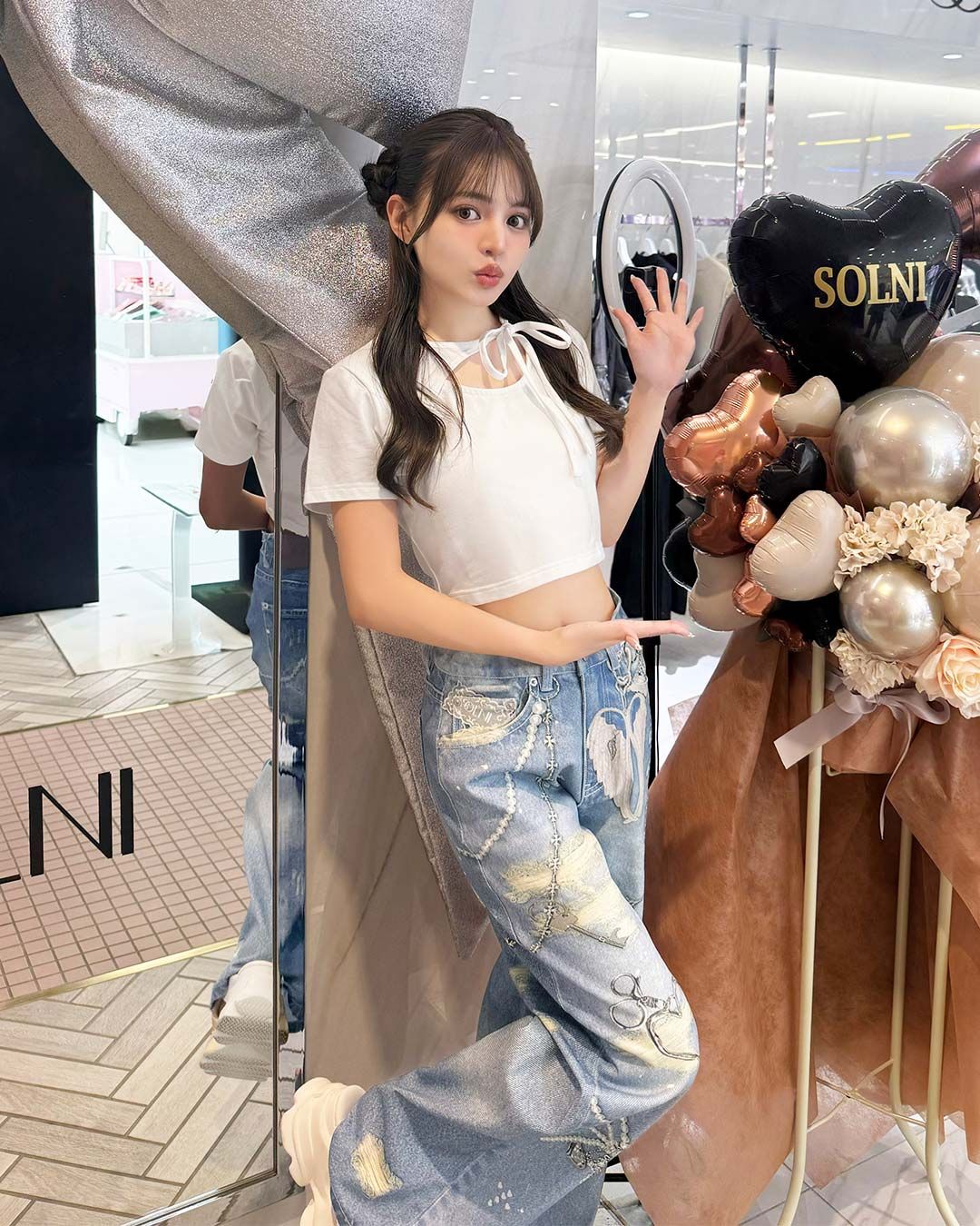 SOLNI アシメリボンネックTシャツ アシメリボンネックTシャツ ブラック | ファッション通販