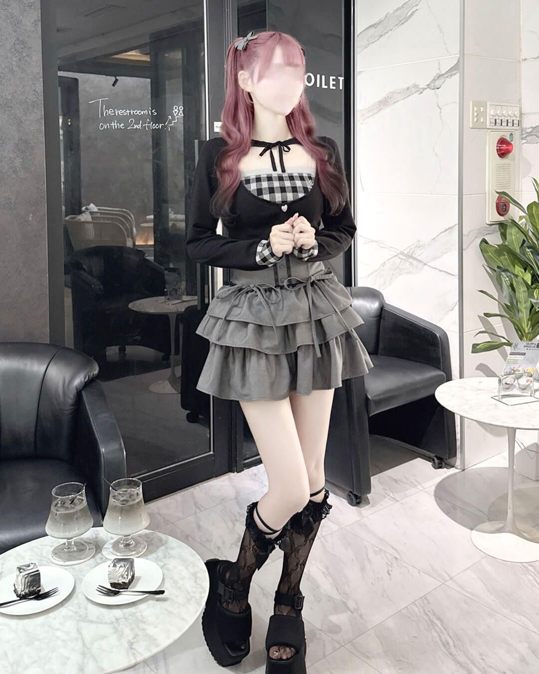 ギンガムアンサンブルトップス ブラック | ファッション通販＆メディア