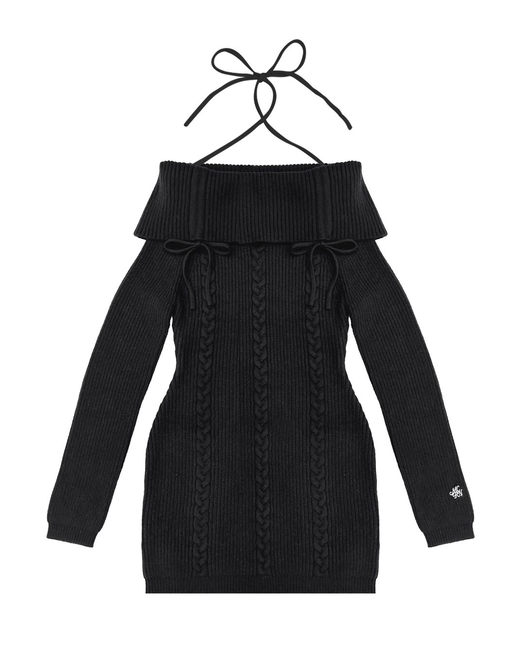 ギャザーオフショルニットワンピース ブラック | ファッション通販