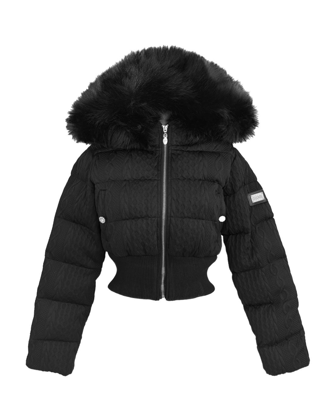 ファーフードケーブル柄ショートダウン ベージュ | ファッション通販