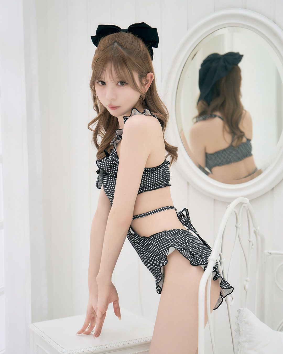 ミシェルマカロン　ギンガムクロスリボンスイムウェア　水着 ミシェルマカロン 水着 ギンガムクロスリボンスイムウェア