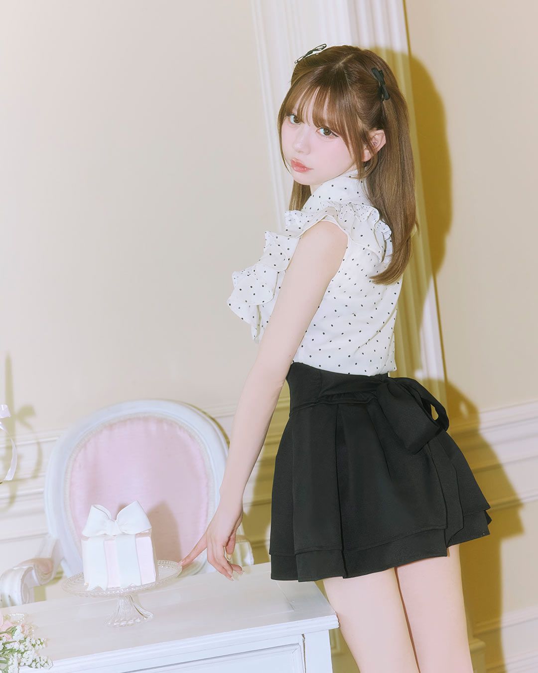 美脚リボンスカート（インナーパンツ付き） ブラック | ファッション