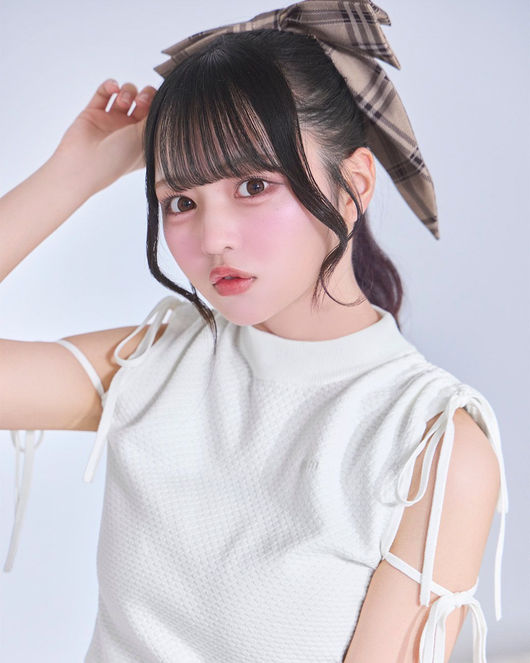 チェックくびれ♡美脚スカート＆ヘアアクセセット ベージュ