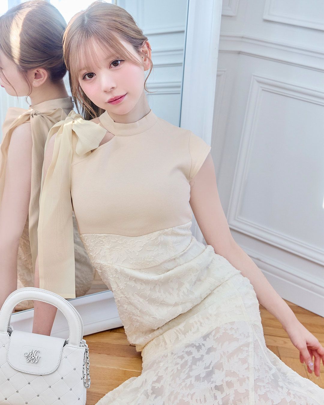 リボンスリーブワンピース michellMacaron アイボリー XSサイズ リボンスリーブワンピース michellMacaron アイボリー XSサイズ