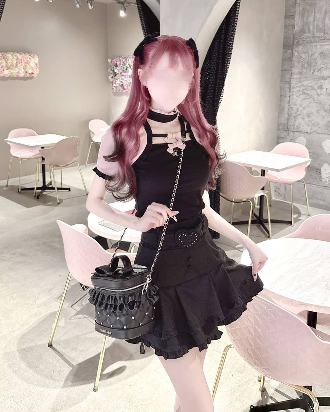 ハニーミュウ　チョーカー付きダブルリボントップス チョーカー付きダブルリボントップス ブラック×ピンク | ファッション