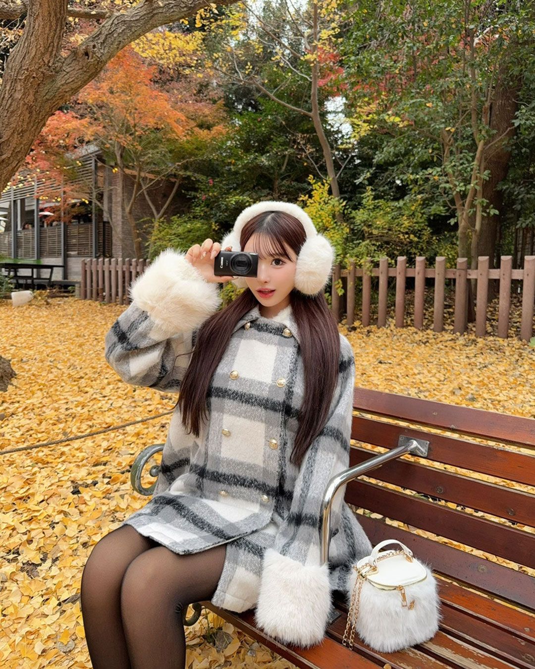 ビッグチェックトレンチファーコート ブラック | ファッション通販