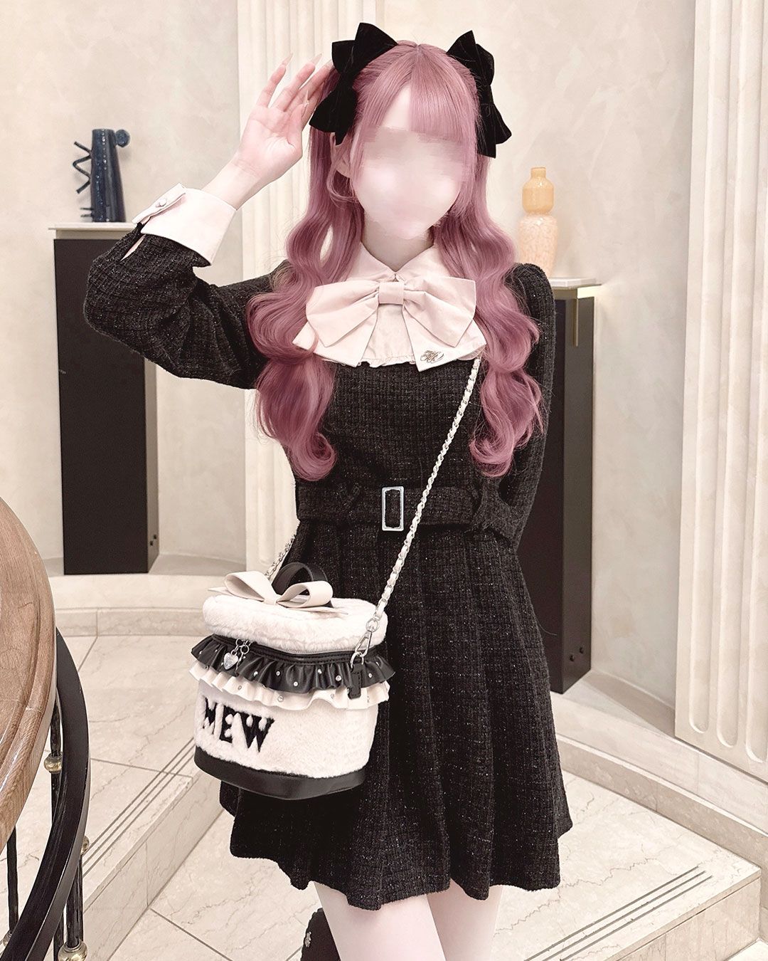 ビッグリボンツイードプリーツワンピース ホワイト | ファッション通販