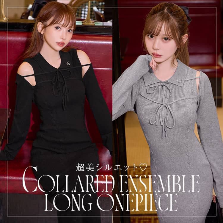 襟付きアンサンブルロングワンピース