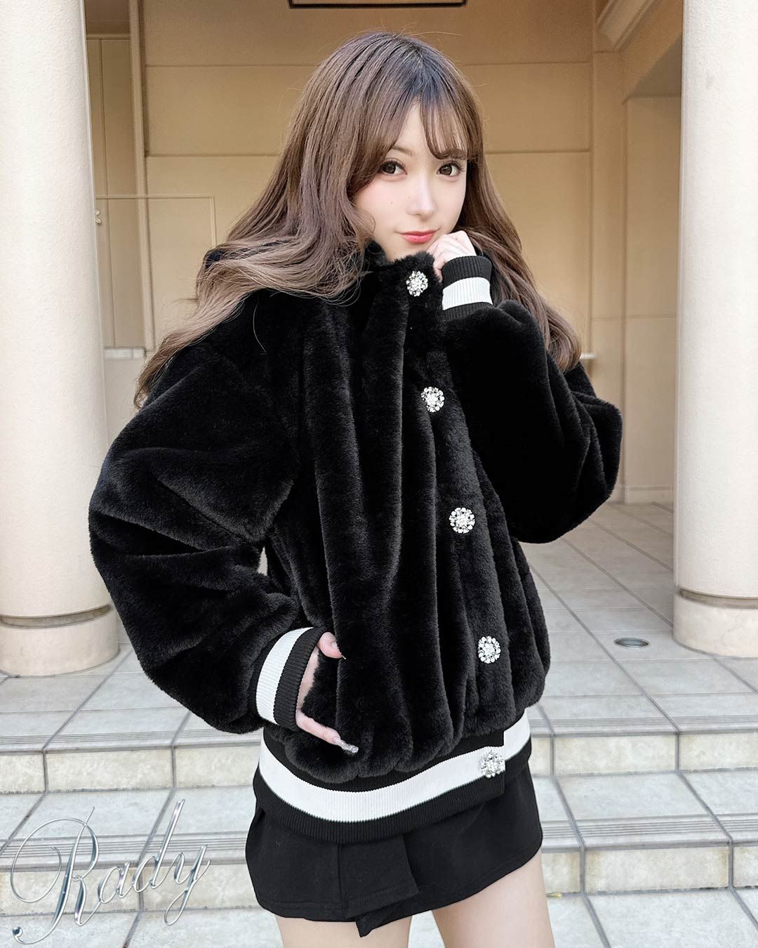 rady ファー付きダウンジャケット Fサイズ レディー Rady ビジュー付きファーファイバーダウンジャケット S