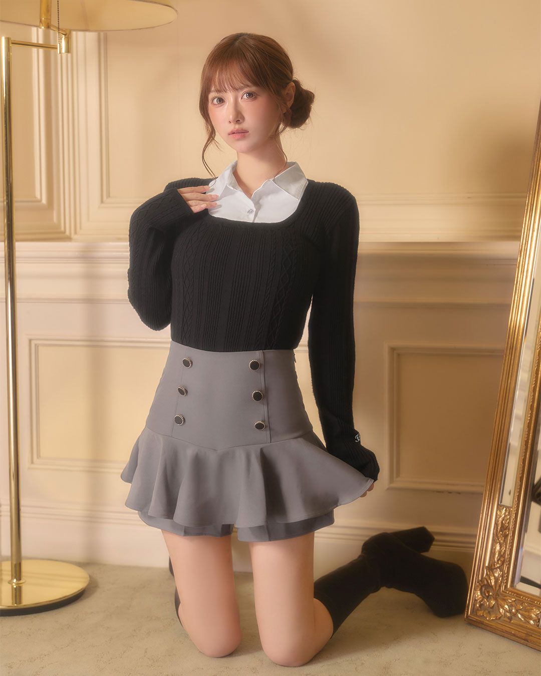 cherimi ダブルボタン美脚スカパン ダブルボタン美脚スカパン ブラック | ファッション通販＆メディア