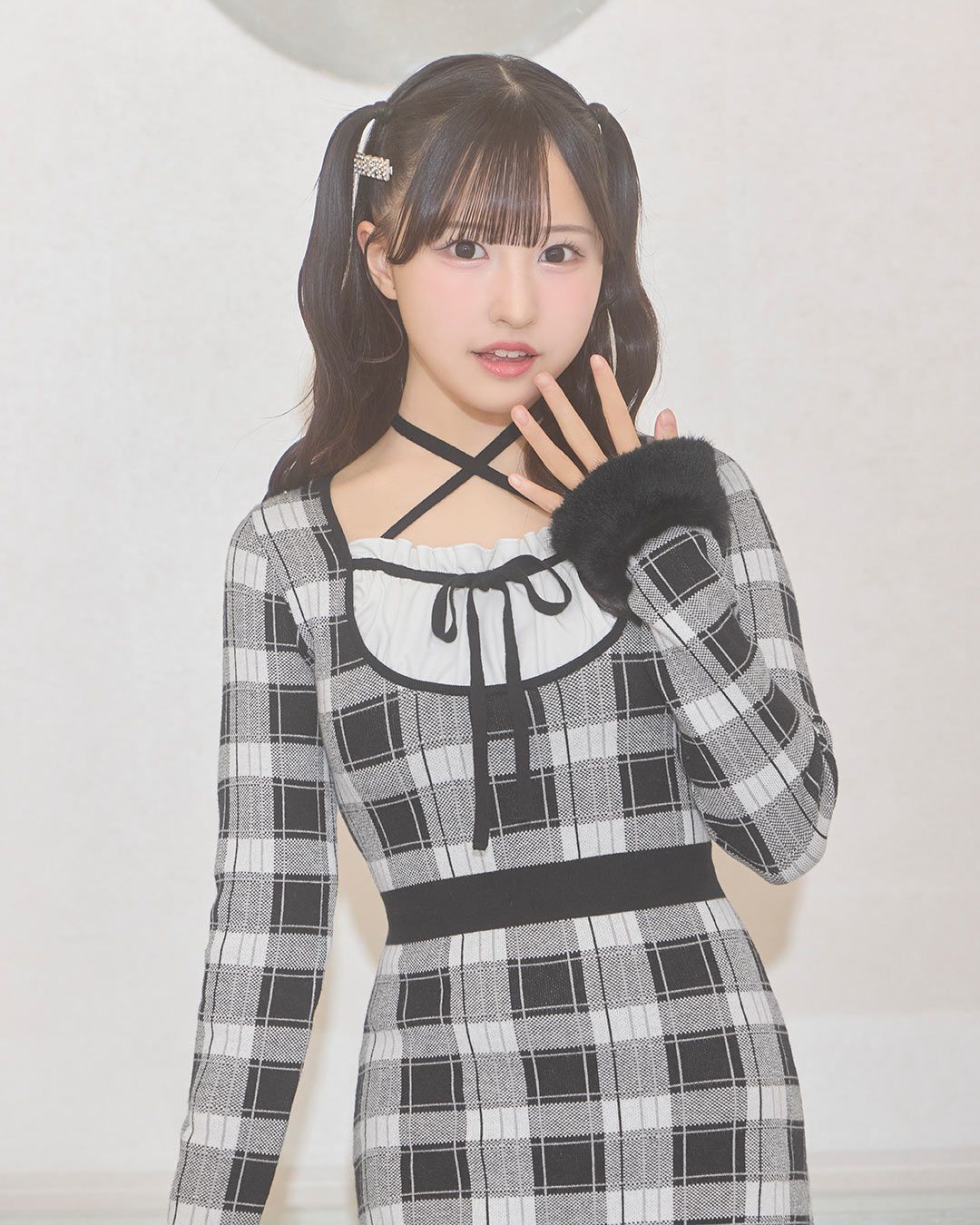 ミシェルマカロン クロスリボンチェックファーワンピ 高嶺のなでしこコラボ クロスリボンチェックファーワンピ ブラック | ファッション通販