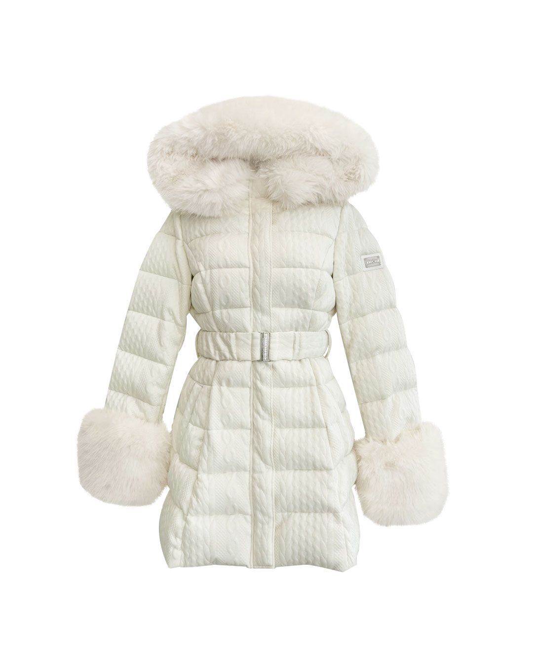 ケーブル柄ベルトダウンコート アイボリー | ファッション通販