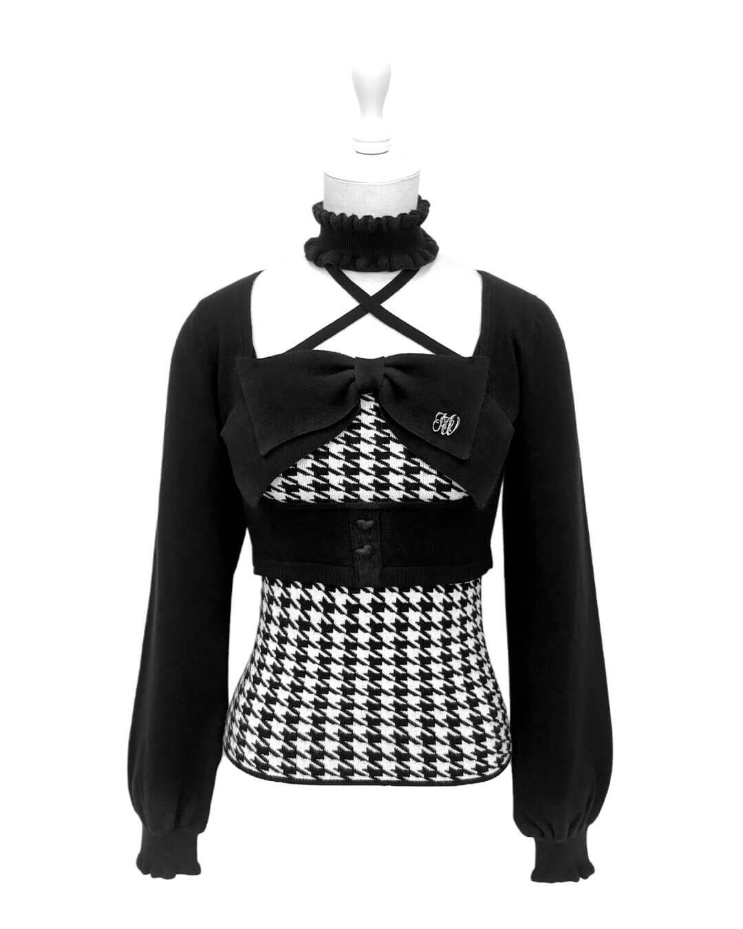 チョーカー付きビッグリボンアンサンブルトップス サックスブルー