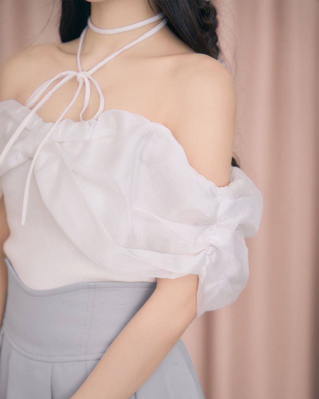 ビッグリボンオフショルニットトップス ホワイト | ファッション通販