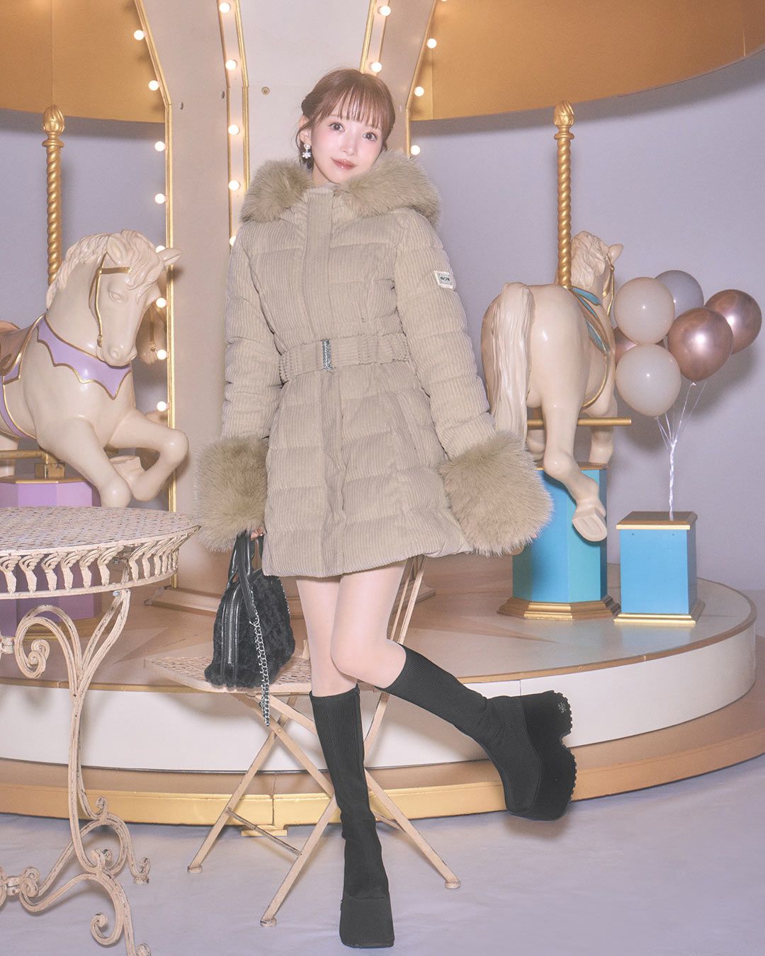コーデュロイベルトダウンコート ベージュ | ファッション通販