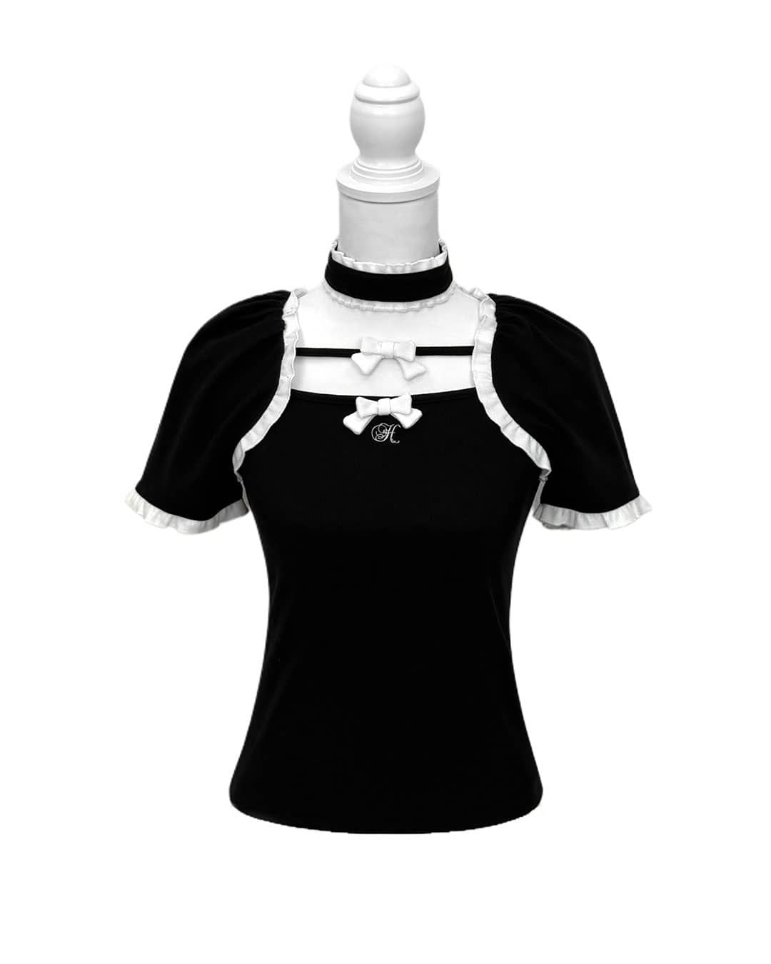 HONEY MEWチョーカー付きダブルリボントップス チョーカー付きダブルリボントップス ブラック×ピンク | ファッション