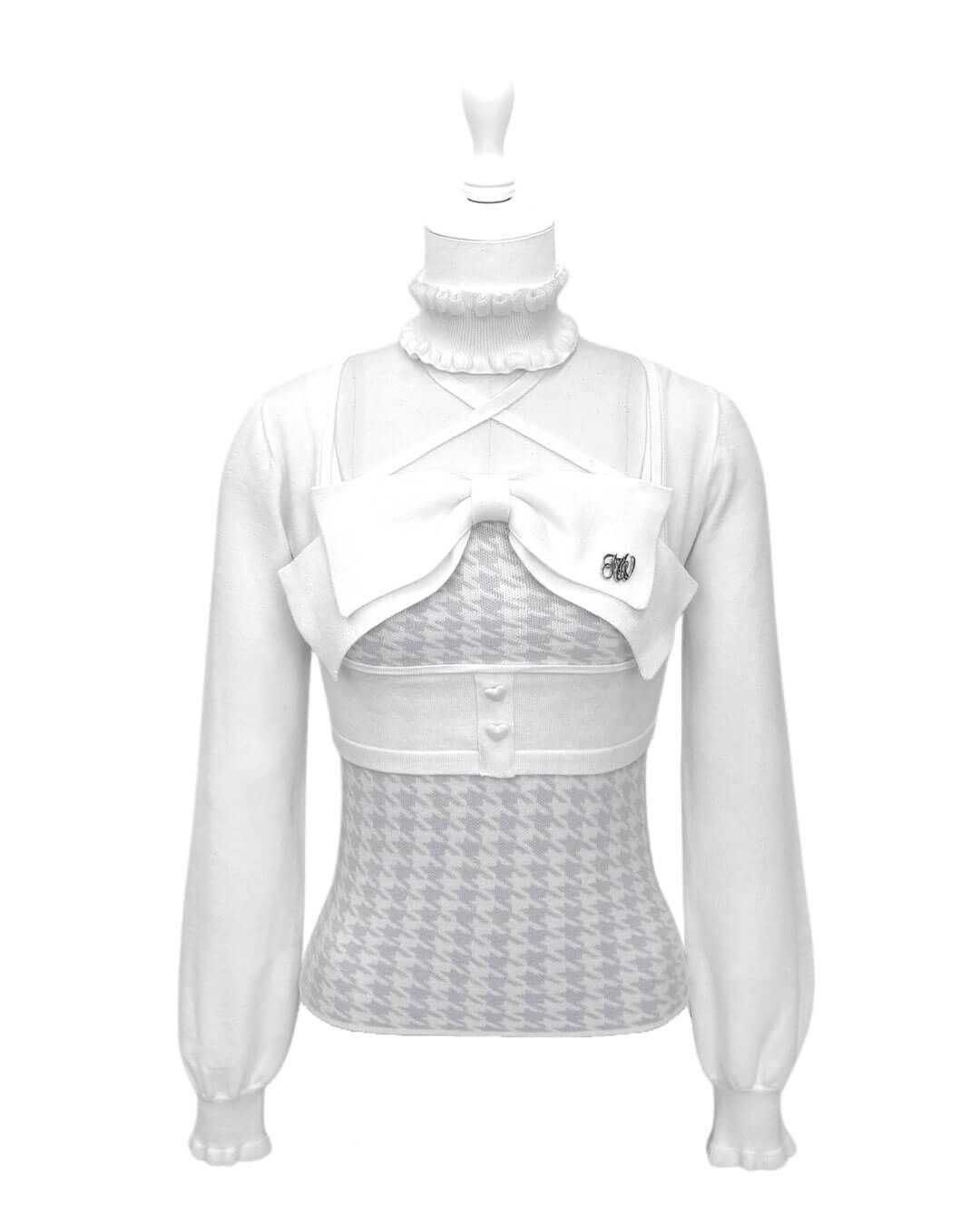 チョーカー付きビッグリボンアンサンブルトップス サックスブルー