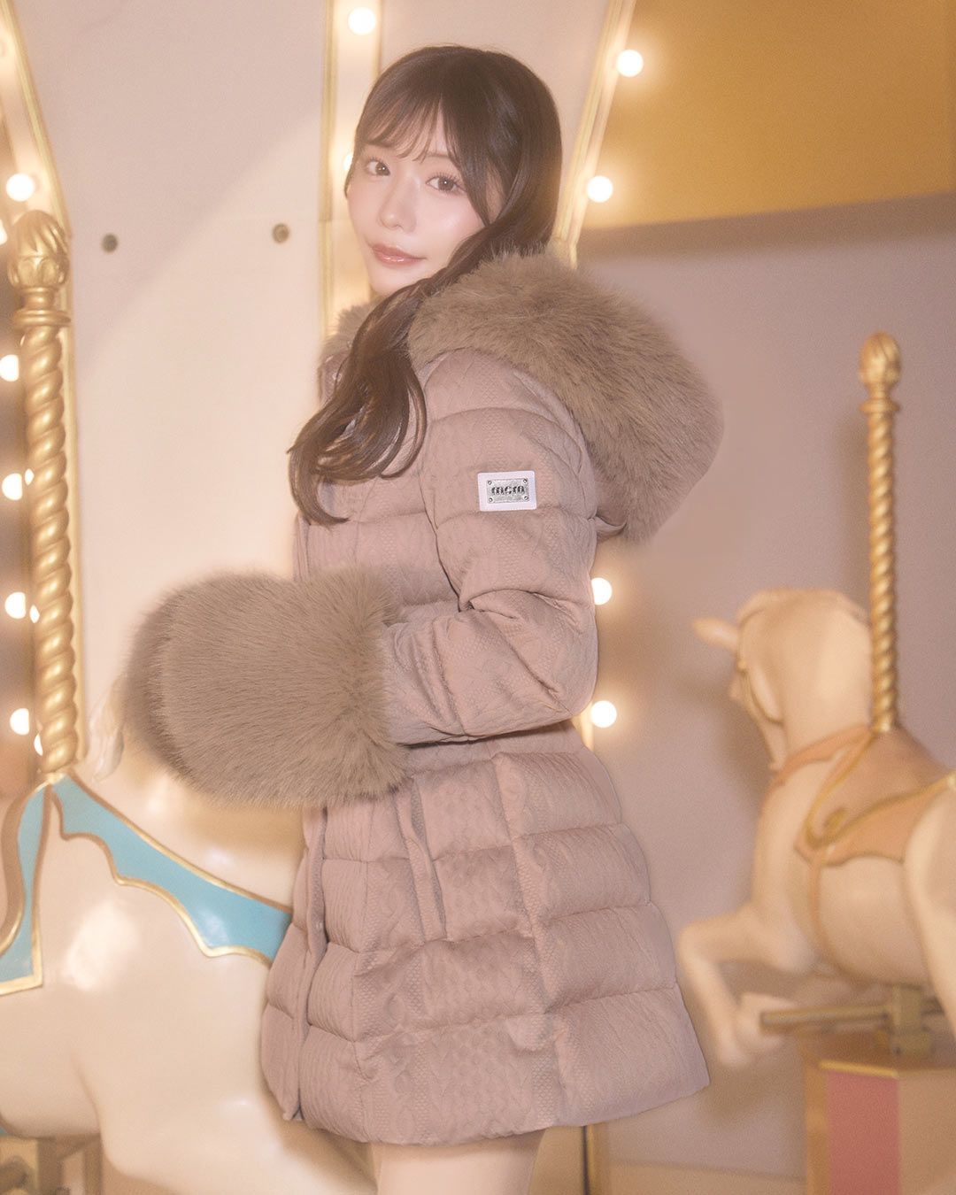 ケーブル柄ベルトダウンコート アイボリー | ファッション通販