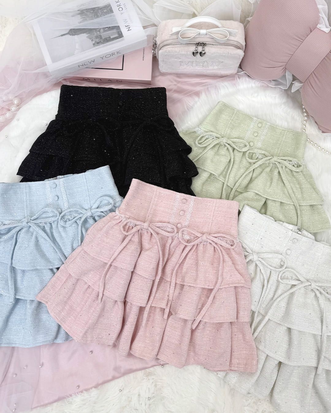 ツイードティアードフリルスカート ブラック | ファッション通販