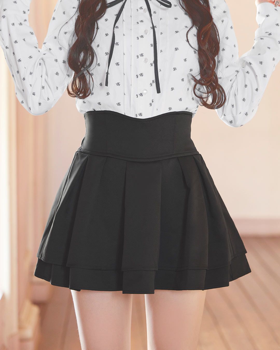 美脚リボンスカート（インナーパンツ付き） ブラック | ファッション