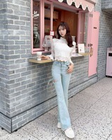 ドロストスリットフレアデニムパンツ ライトブルー | ファッション通販