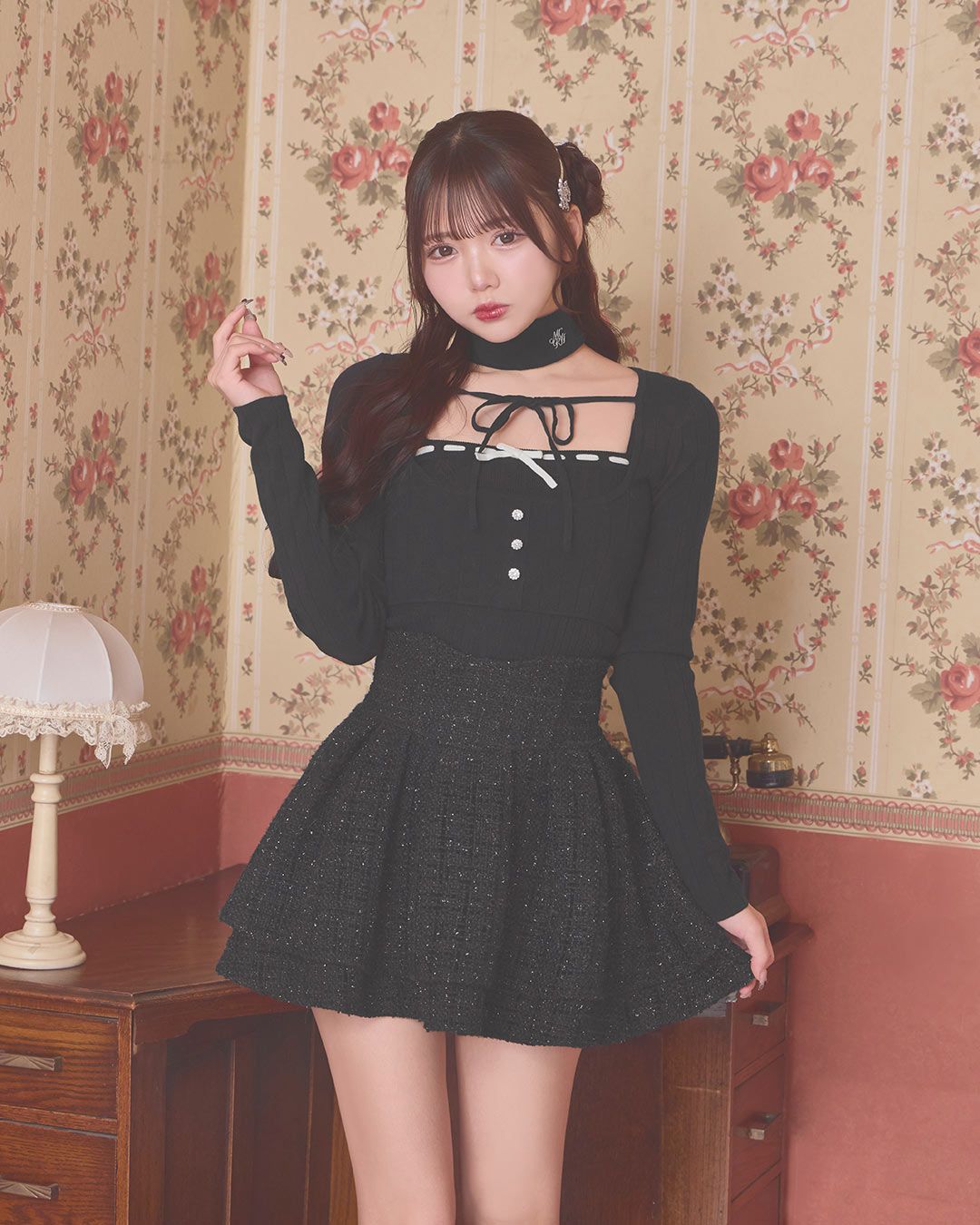 ファンシーツイード美脚スカート　ブラック　S ファンシーツイード美脚スカート ブラック | ファッション通販