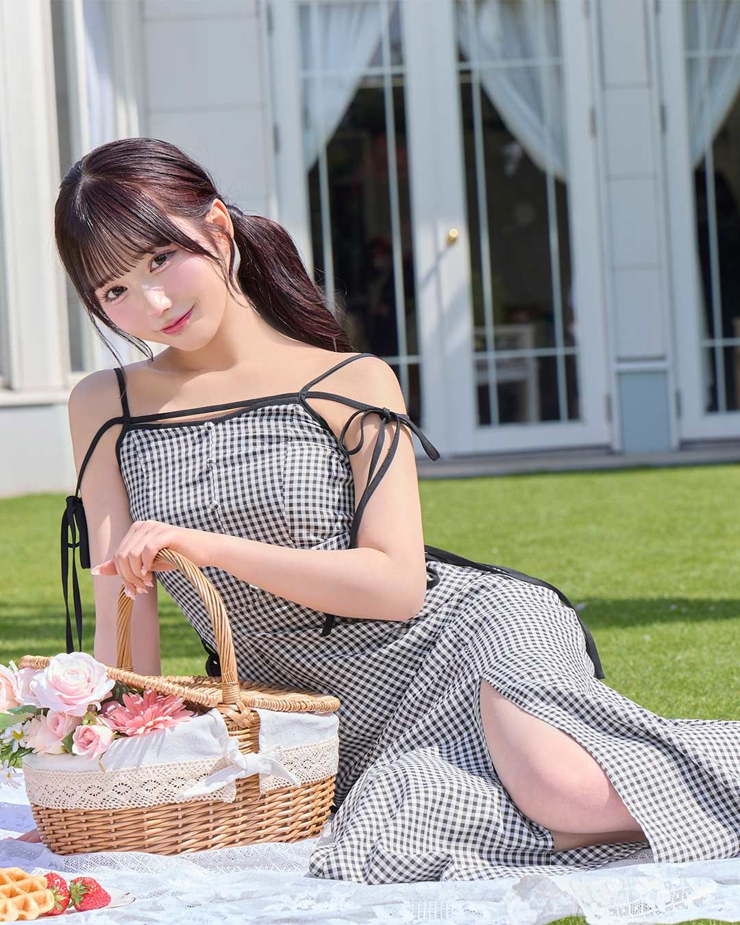 うに Michellemacaron ギンガムチェックワンピースセット ギンガムチェックワンピースセット ブラック | ファッション通販