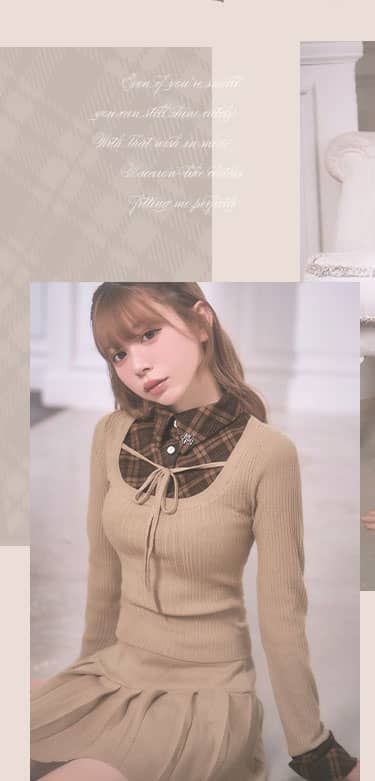 SJJ0298Cチェックシャツレイヤード風セットアップ