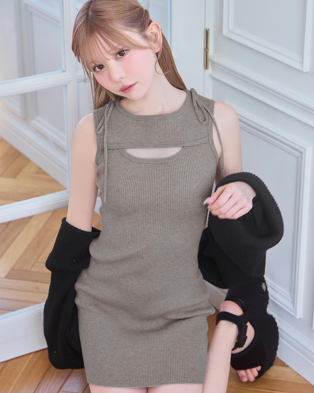 ボレロニットワンピースセット グレー | ファッション通販