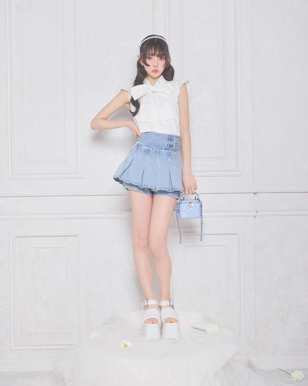 ミシェルマカロン ダブルベルト デニムスカパン ミニスカート ライトブルー XS ダブルベルトデニムスカパン グレー | ファッション通販＆メディア