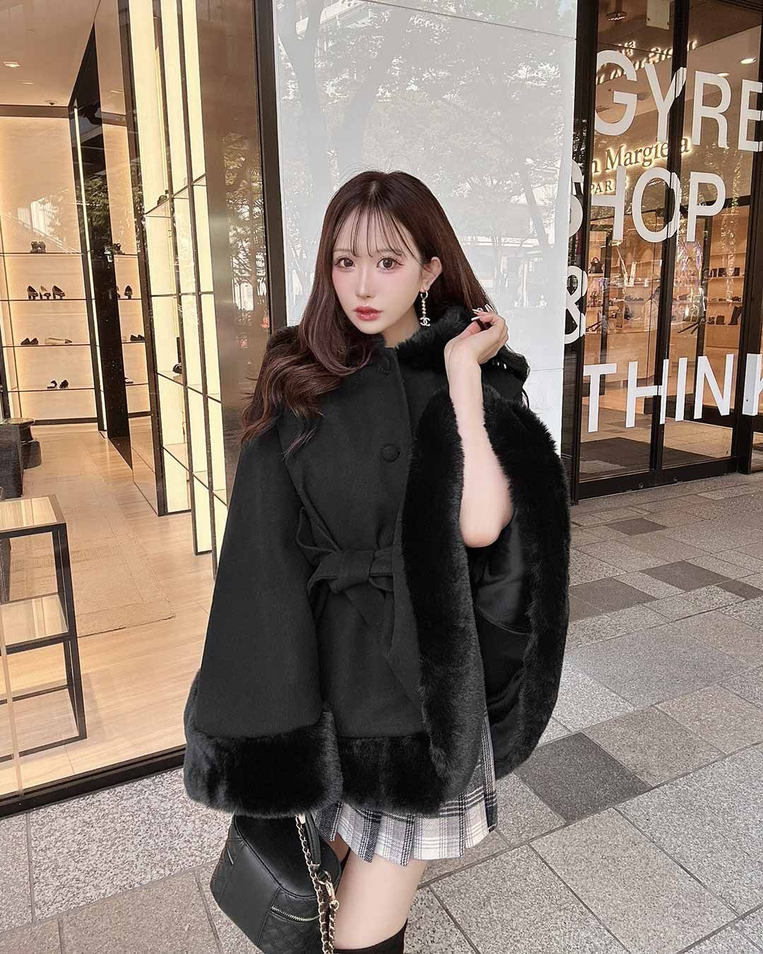 シェリミー cheri mi フードファーリボンポンチョ アイボリー フード