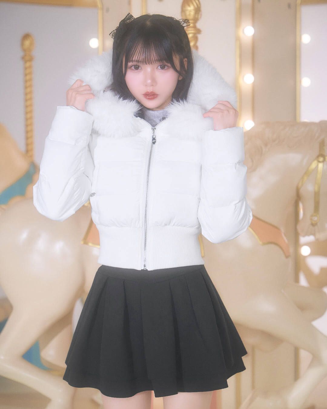 ファーフードショートダウン ホワイト | ファッション通販＆メディア