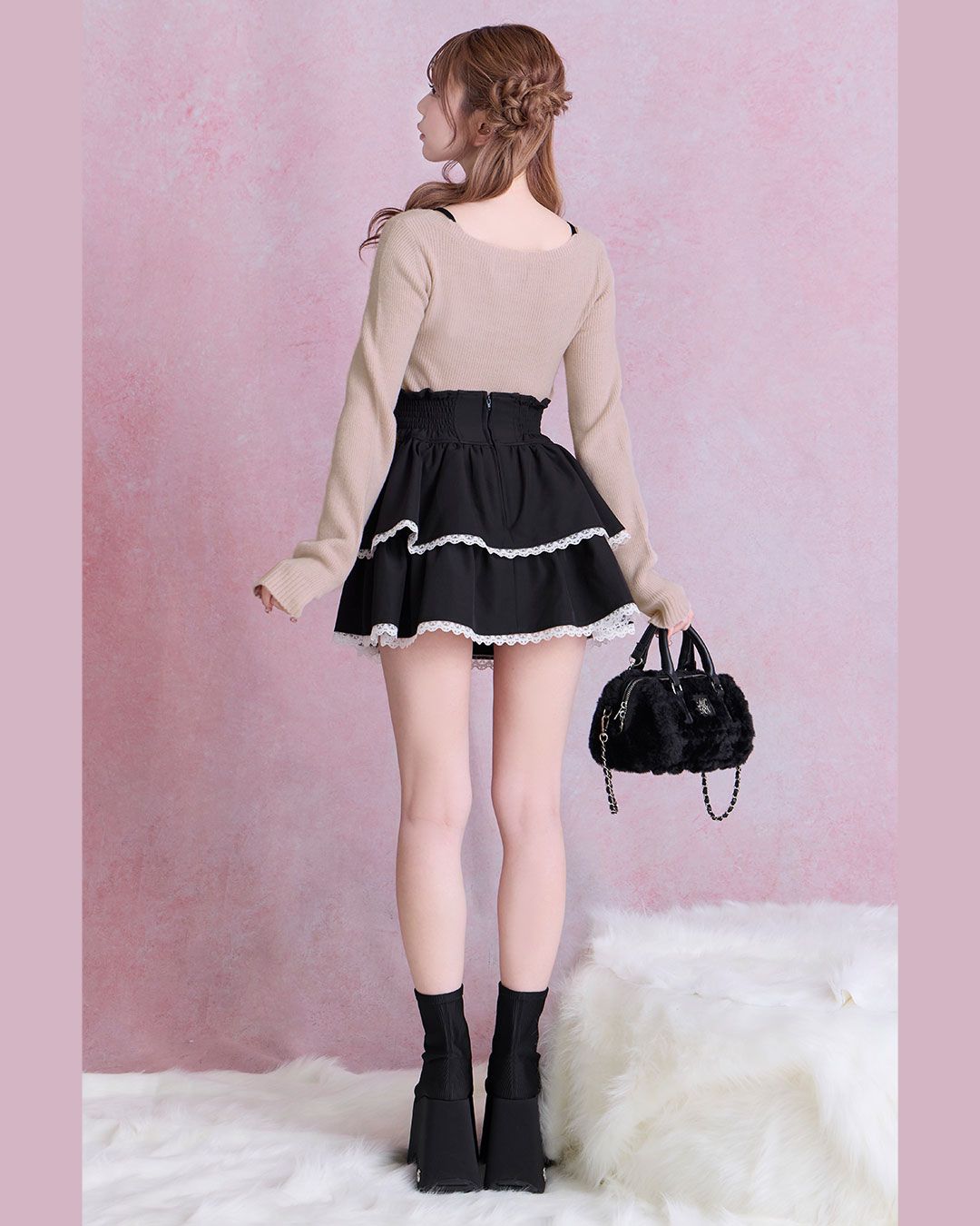 ちびフリルバイカラー美脚スカート ブラック | ファッション通販