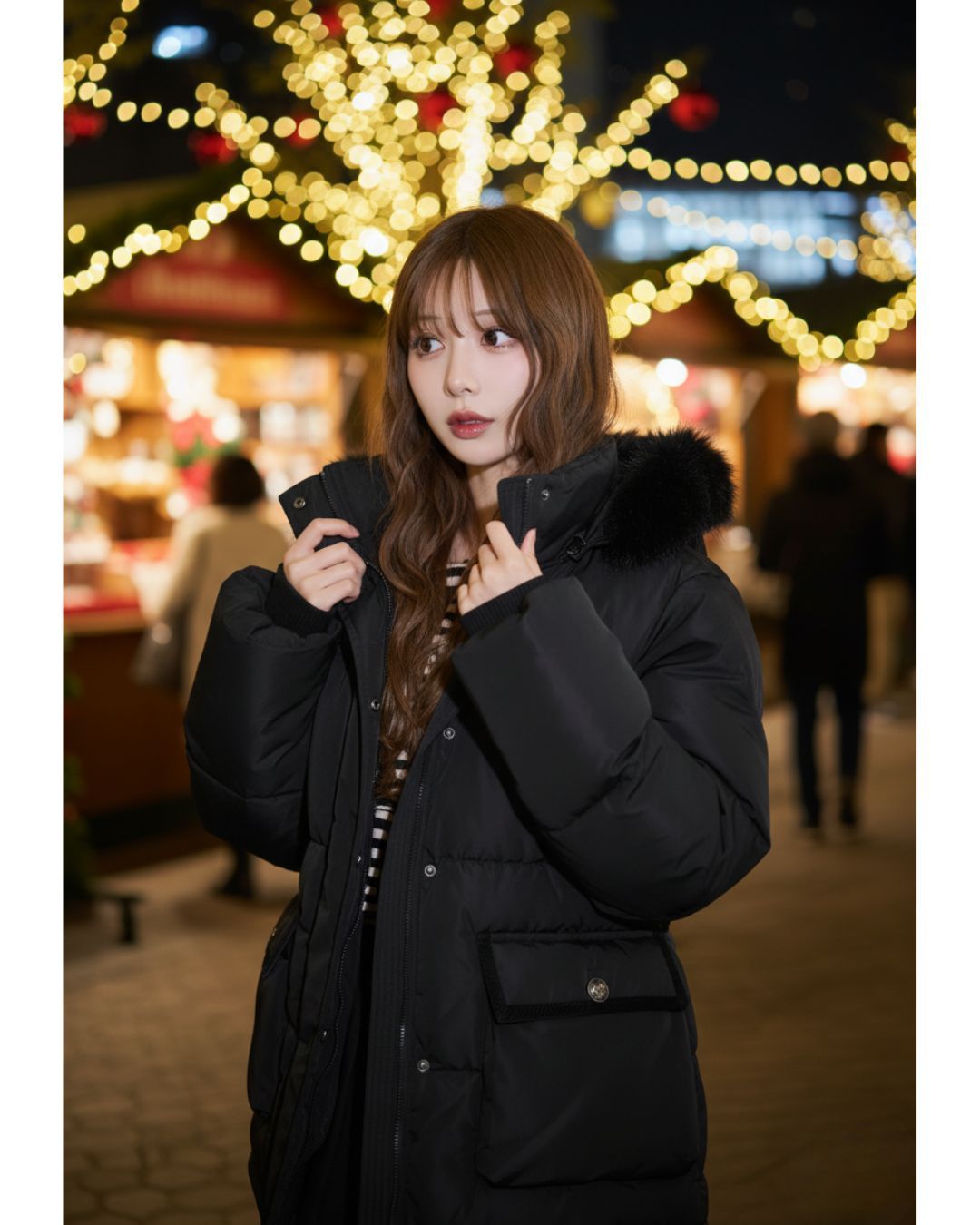 ファーフーディファイバーダウンコート ブラック | ファッション通販