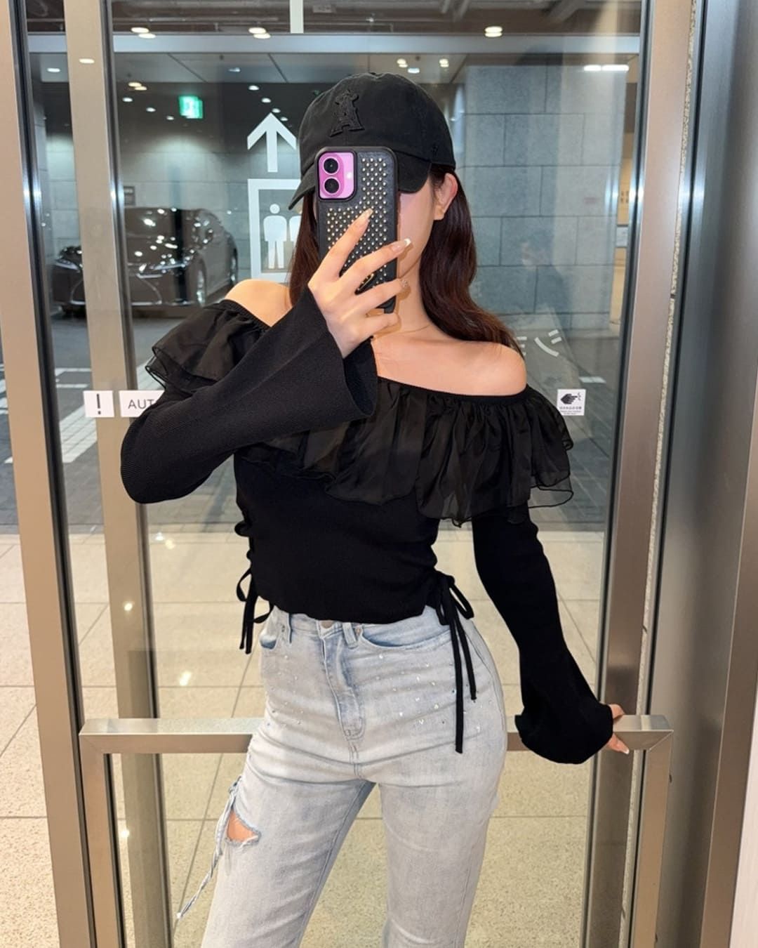 シフォンドッキングオフショルトップス