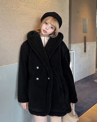 Cherimi ダブルボタンファーコート ブラック シェリミー S アウター｜Cherimi