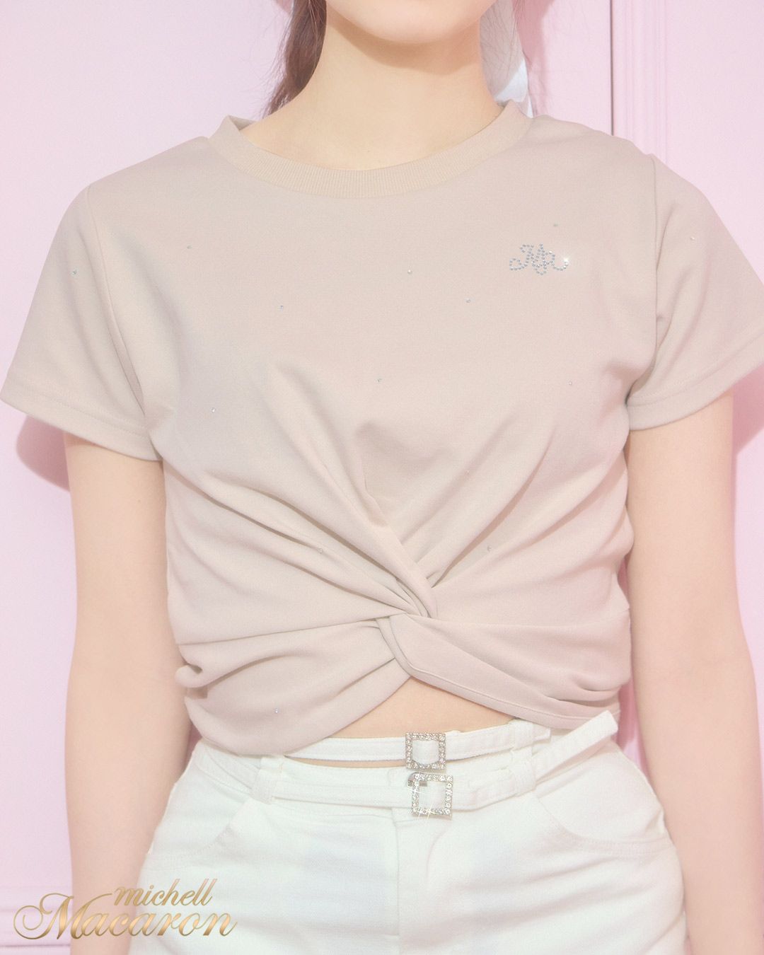 ランダムビジューミニTシャツ ベージュ | ファッション通販