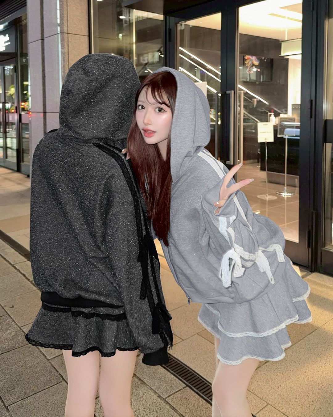 cherimi ラメ裏毛フリルスカートセットアップ ラメ裏毛フリルスカートセットアップ(インナーパンツ付き) グレー