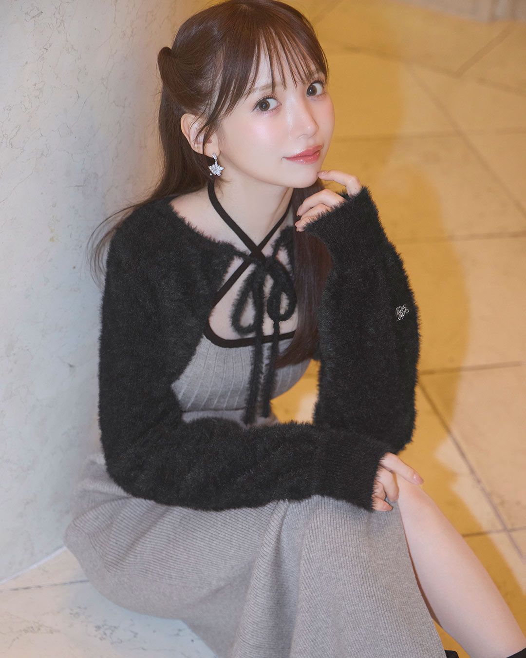 ミシェルマカロン/シャギーボレロsetニットワンピ シャギーボレロsetニットワンピ グレー | ファッション通販