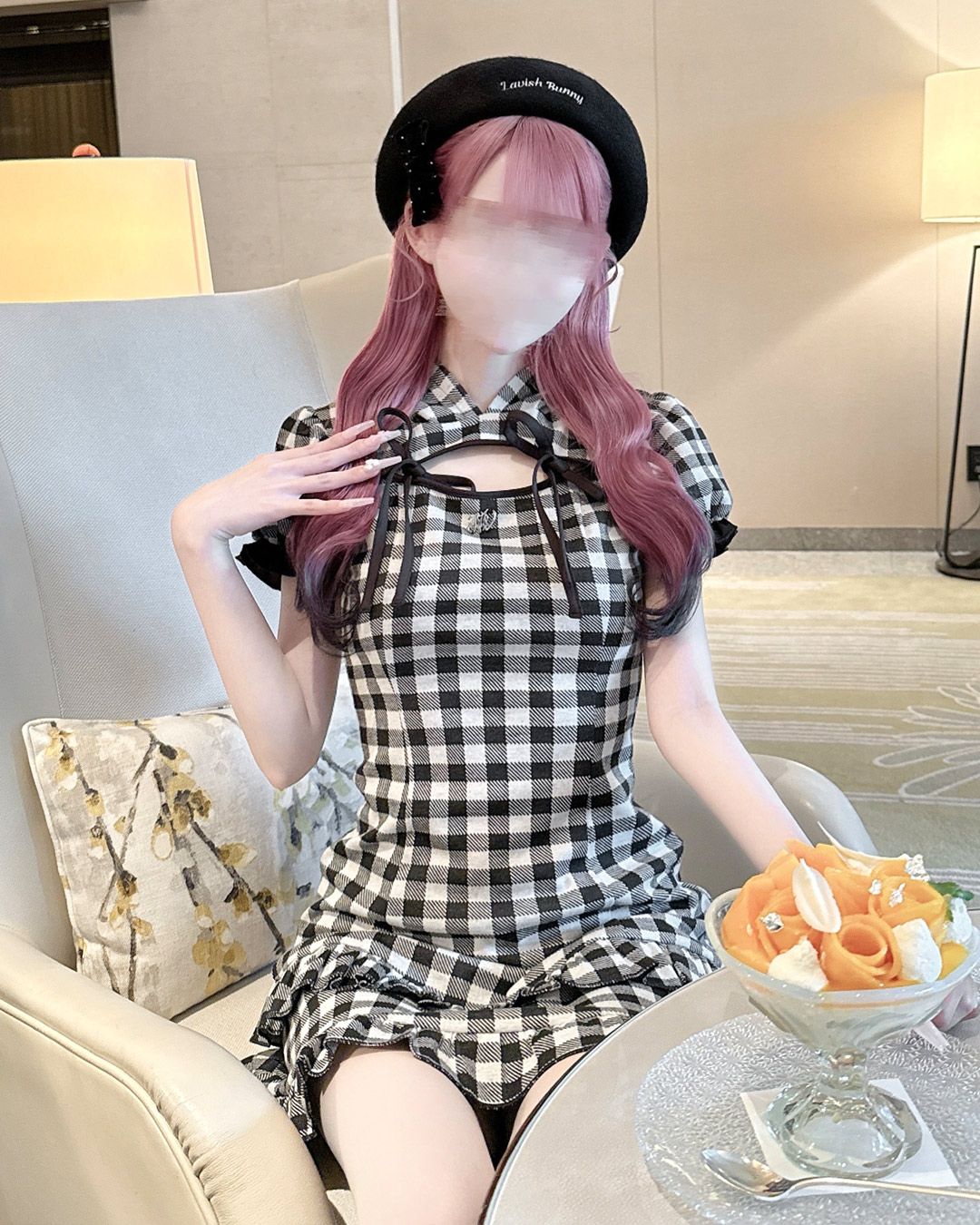 フリルチェックフーディワンピース グレー | ファッション通販