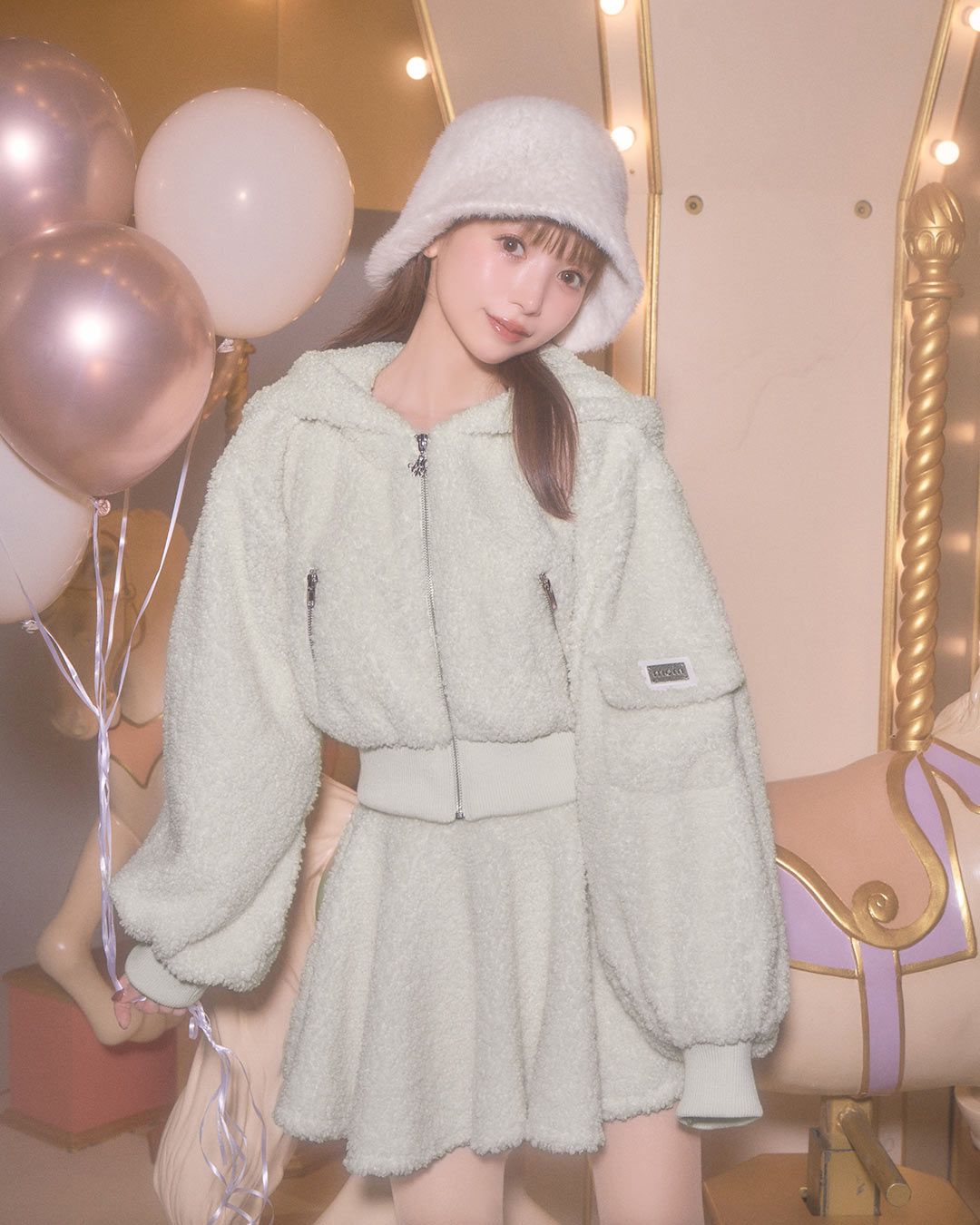 ボアフーディセットアップ くすみピンク | ファッション通販＆メディア