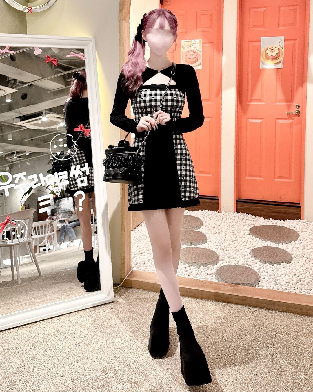 バックリボン×ギンガムハートアンサンブルワンピース バックリボン×ギンガムハートアンサンブルワンピース ブラック