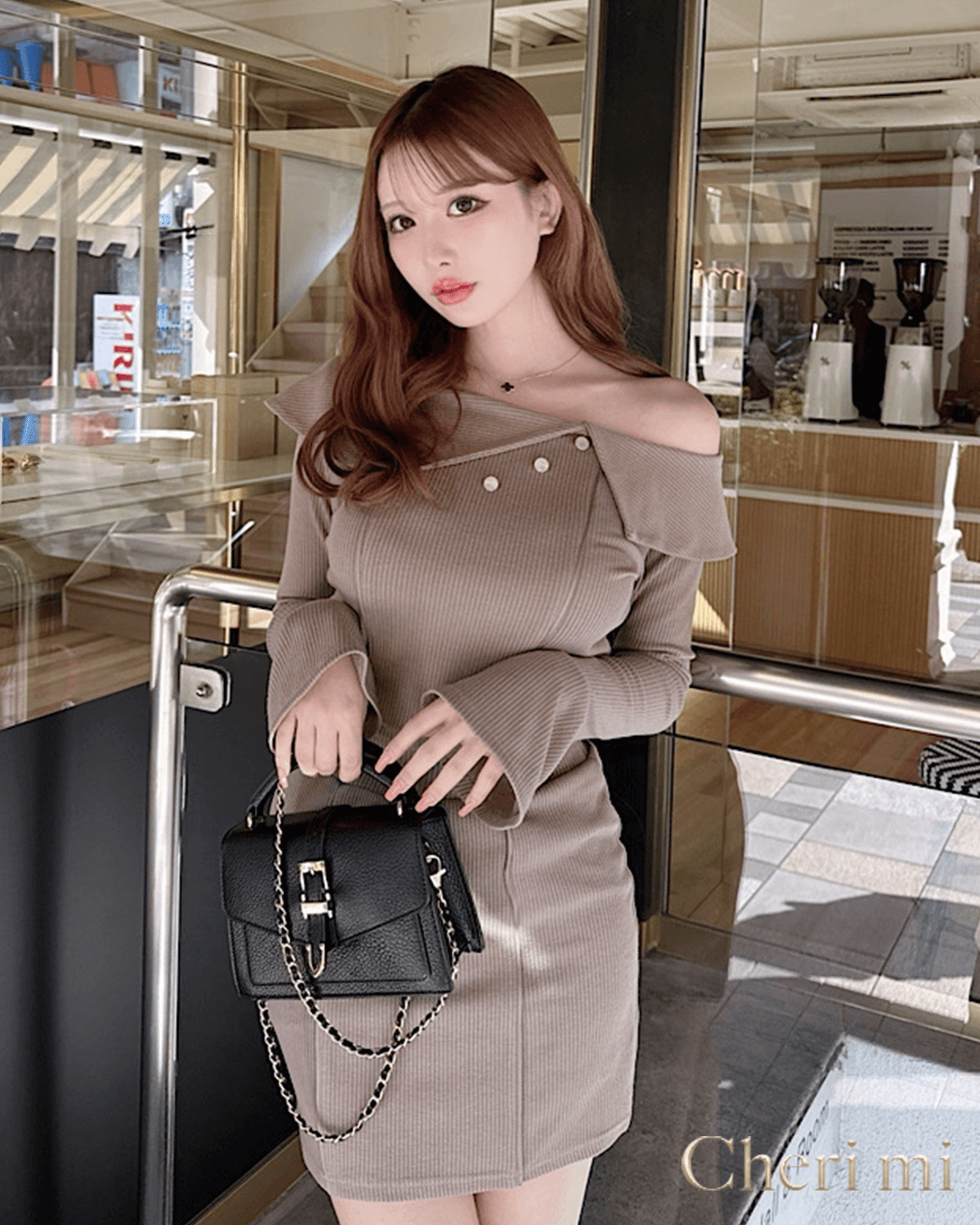 ミシェルマカロンワンショルダーフレアスリーブセットアップ