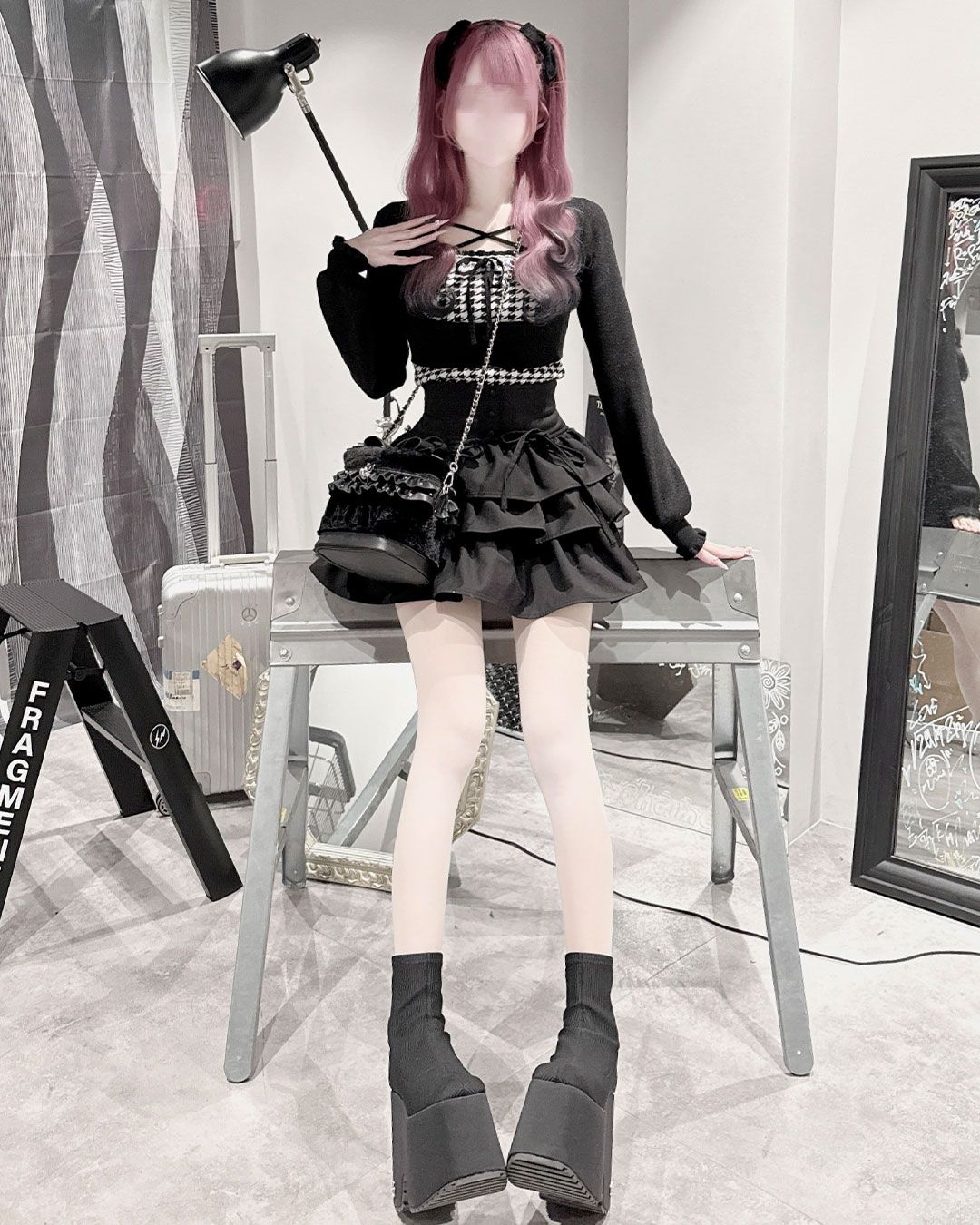 千鳥柄クロスアンサンブルトップス ホワイト | ファッション通販