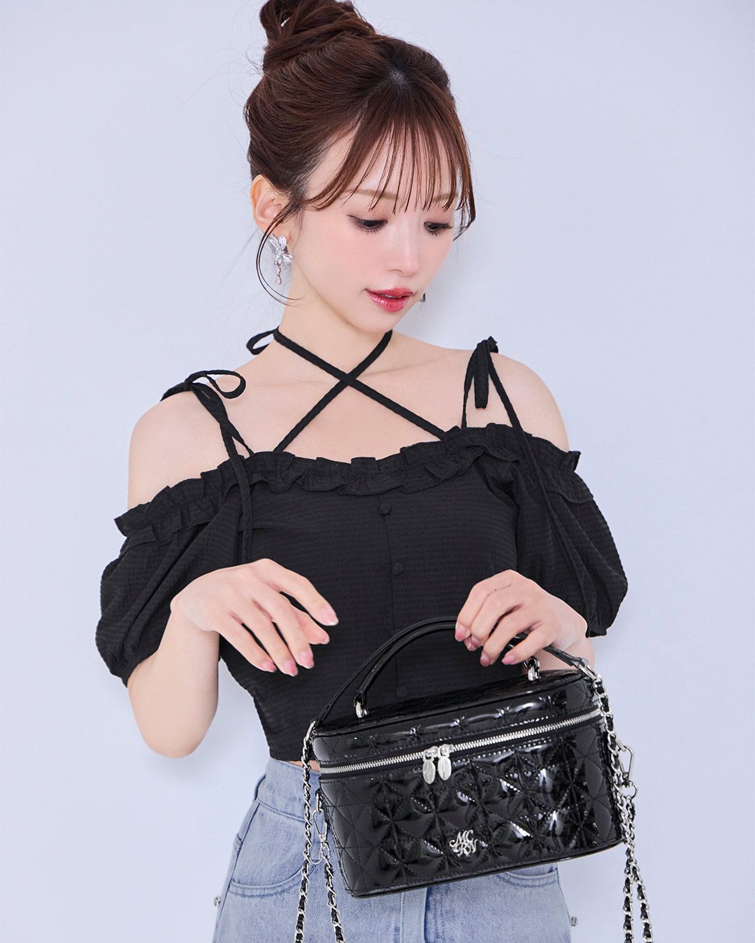 エナメルキルティングバニティバッグ ベージュ | ファッション通販